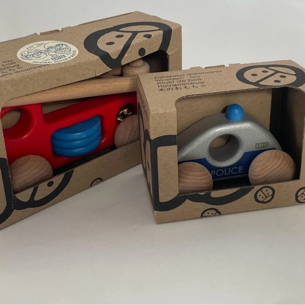 Bajo Wooden Toy Truck Emergency Vehicle Set - Police Ambulance Fire‎ Tow Truck